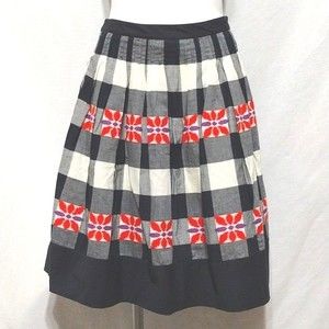 Floreat Anthropologie Floral Embroidered Plaid Skirt Do Si Do New US 4 Boho Chic